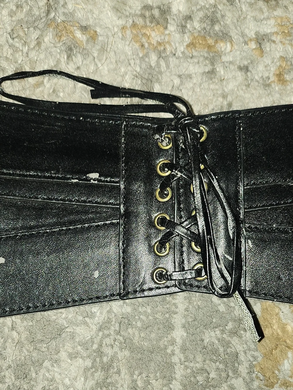 Frederick's Of Hollywood Vintage Black Lace-Up Faux Leather Waist Belt